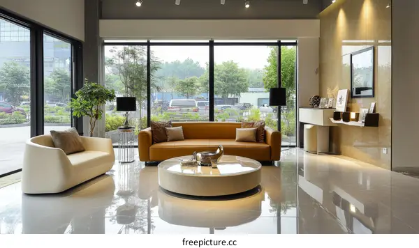 Modern Living Room Interior Design with Large Windows