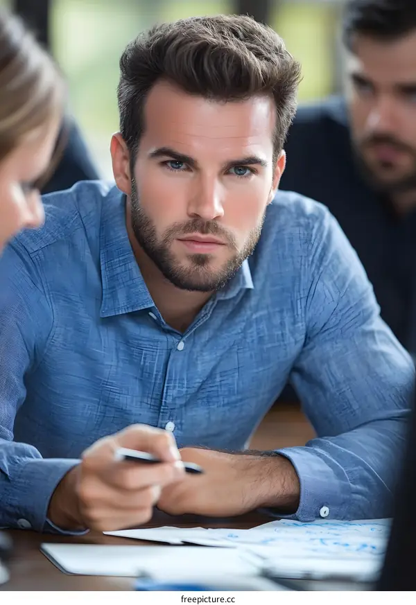Serious Businessman Focused During Meeting