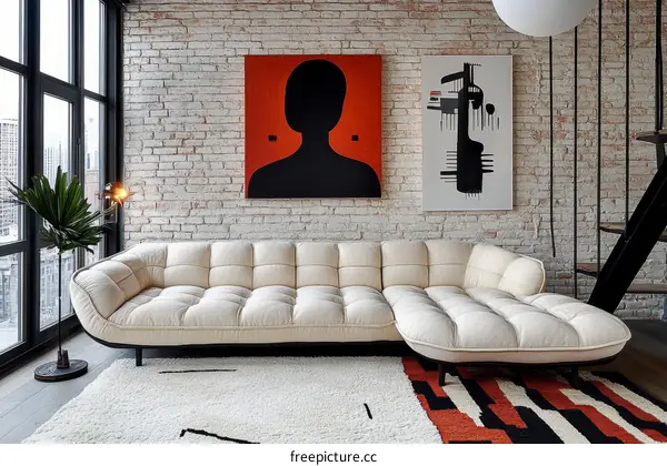 Modern Sectional Sofa in a Brick-Wall Loft