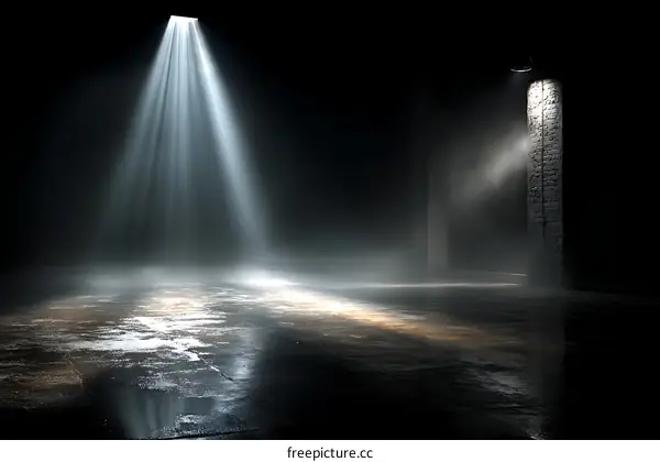 Spotlight on a Foggy Industrial Interior
