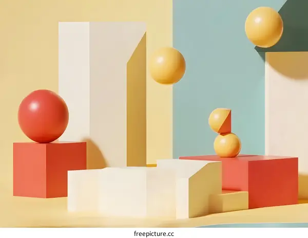 Abstract Background with Geometric Shapes and Colorful Spheres