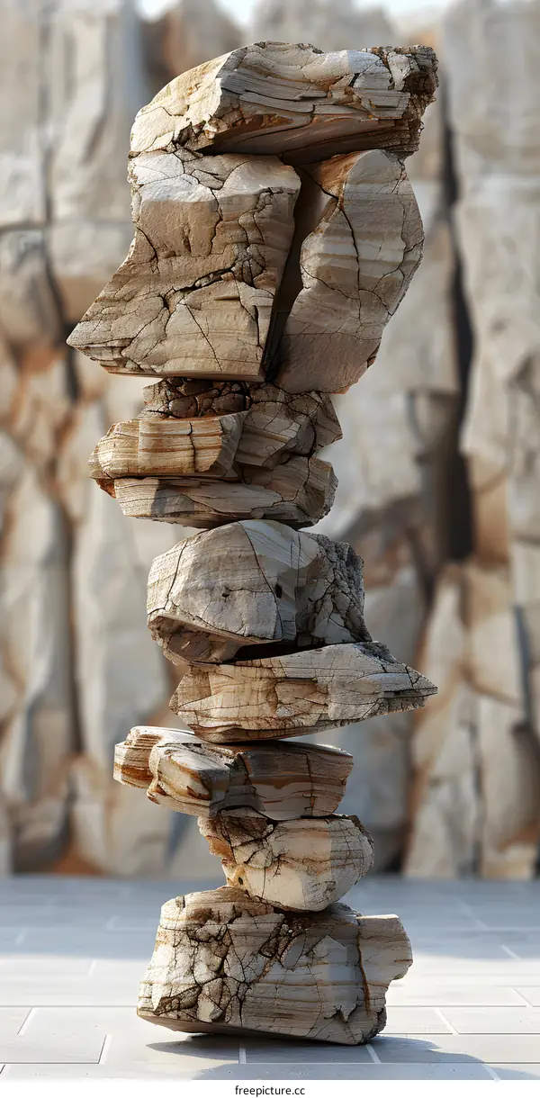 Balanced Rock Stack on a Stone Tile