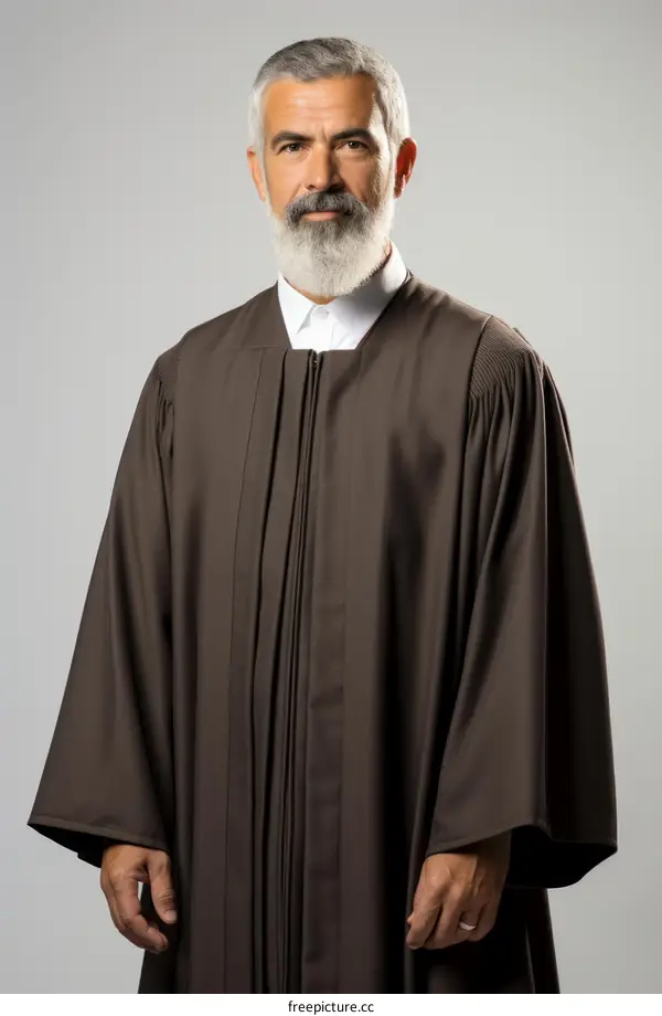 A bearded man in a brown robe