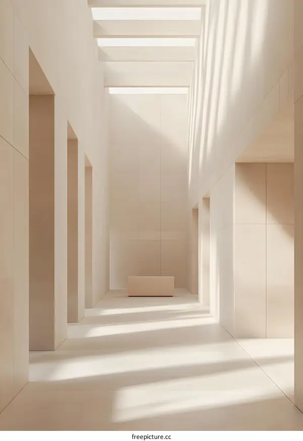 Minimalist Interior Design With Sunlight Streaming Through A Skylight