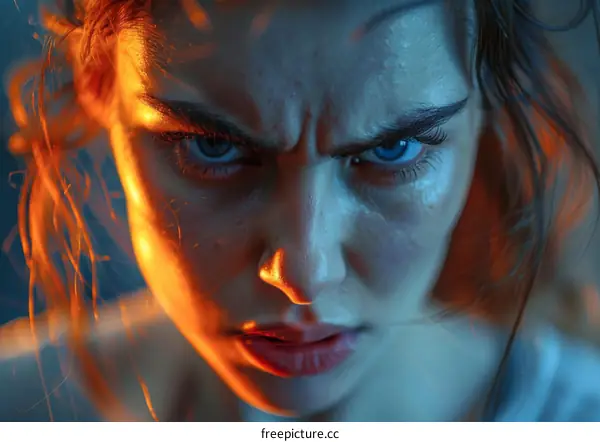 Close-up Portrait of a Woman with an Angry Expression