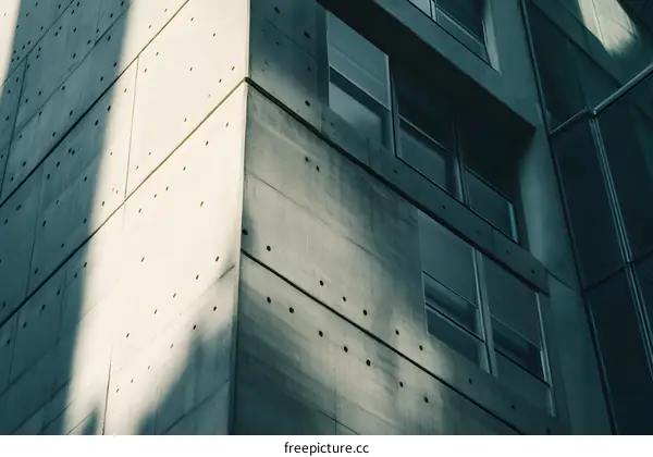 Concrete Building Exterior with Windows and Shadows
