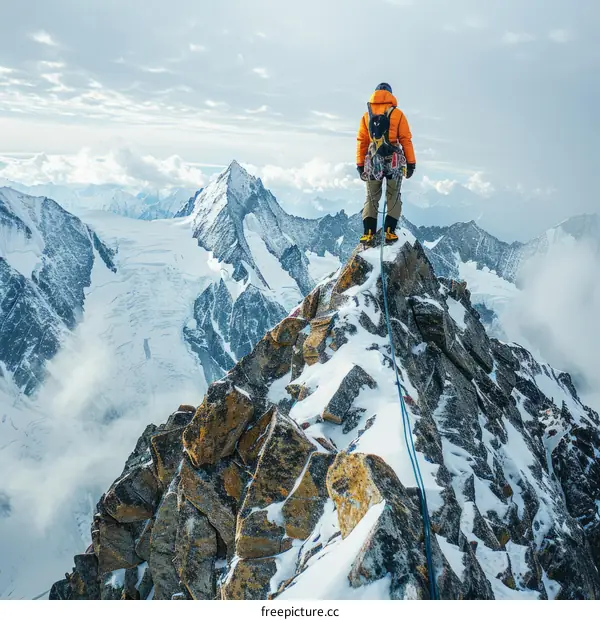 Mountaineer on the summit of a mountain