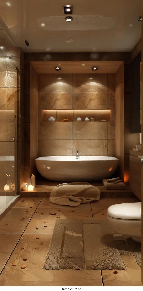 Modern Bathroom Interior Design With Bathtub And Shower