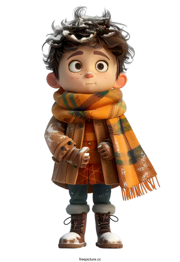 [Transparent Background PNG]Winter Illustration of a Boy with Snow on His Hair