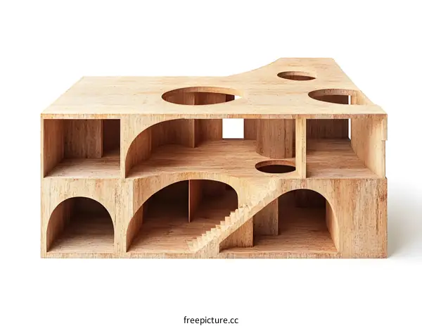 Wooden Model of a Building with an Open Interior