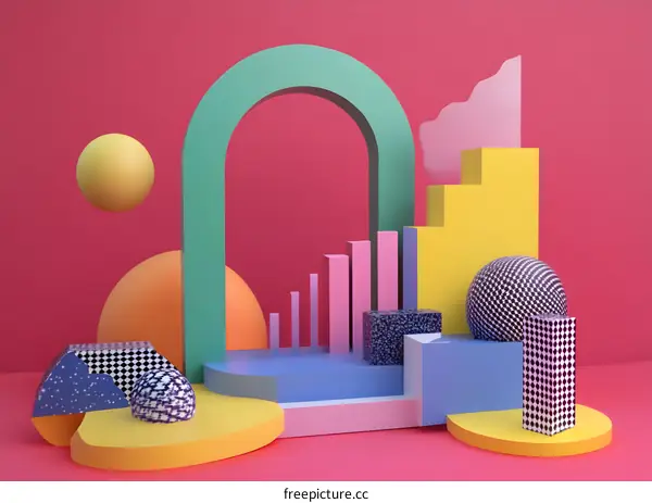 Abstract 3D Geometric Shapes Design With Colorful Arch