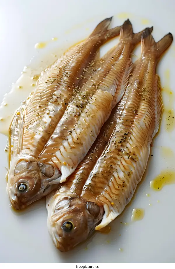 Three fresh fish prepared for baking