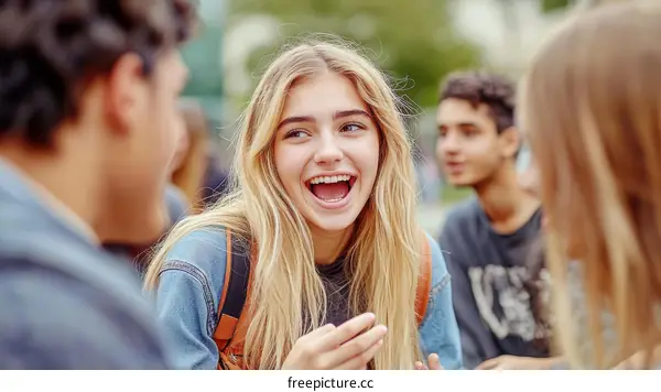 Outdoor Group of Teenagers Laughing and Talking