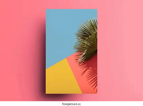 Palm Leaf Minimalist Poster with Colorful Shapes and Text