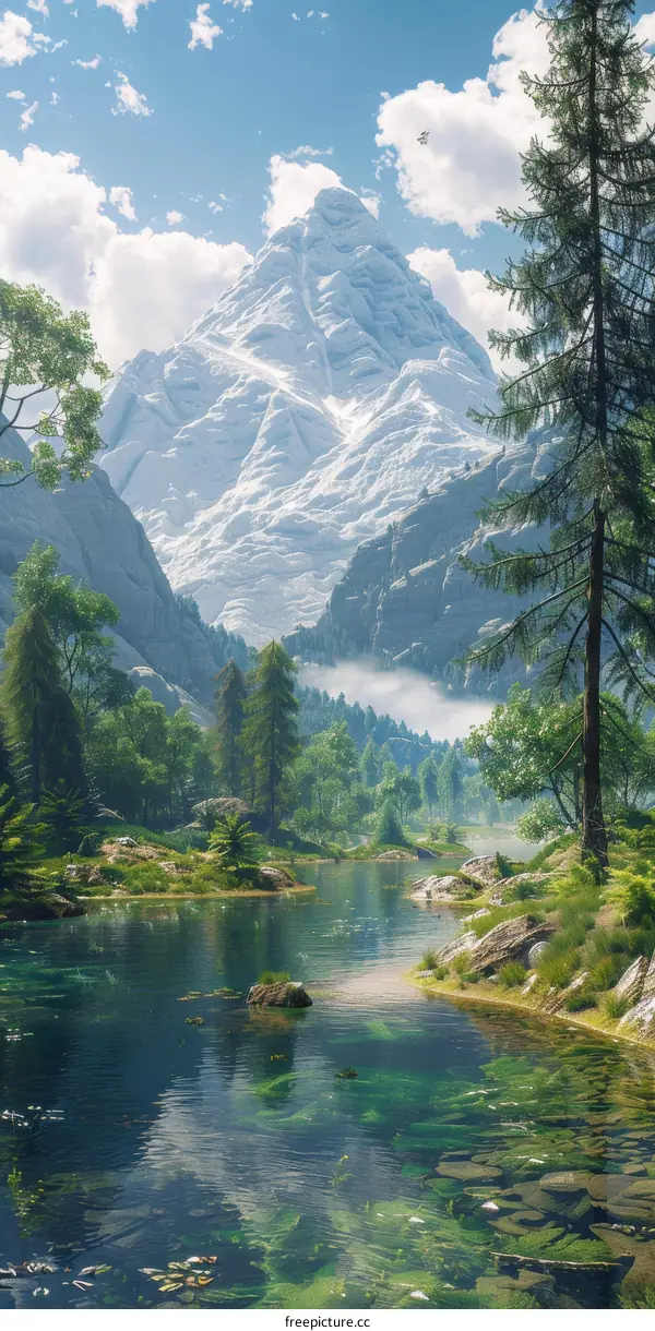 majestic mountain landscape with river and trees