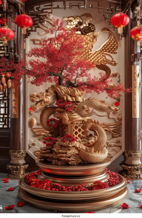 Auspicious Golden Dragon Playing with Pearl