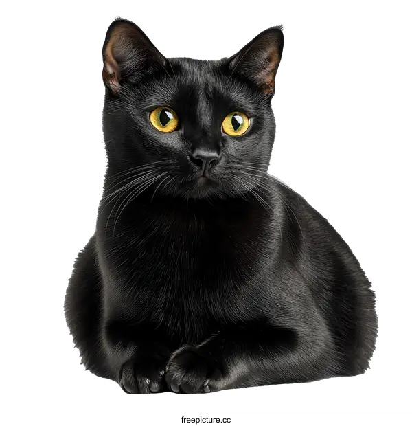 [Transparent Background PNG]Close-up Black Cat Portrait on White Background