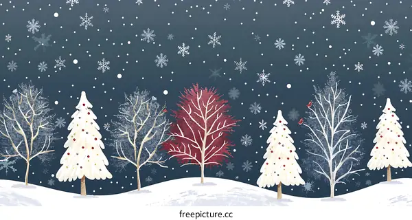 Winter Wonderland Illustration With Christmas Trees And Snowflakes