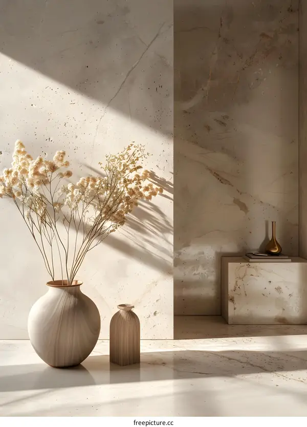 Minimalist Interior Design With Dried Flowers And Vases