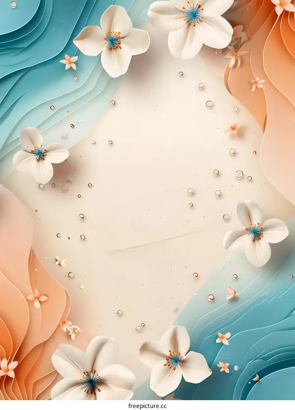 Abstract Papercut Flowers on Blue and Peach Background