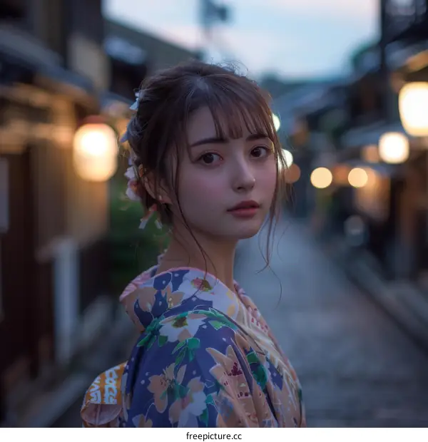 Asian Woman in Traditional Japanese Kimono