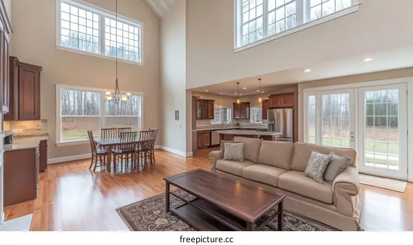 Open Concept Home Interior with Large Windows