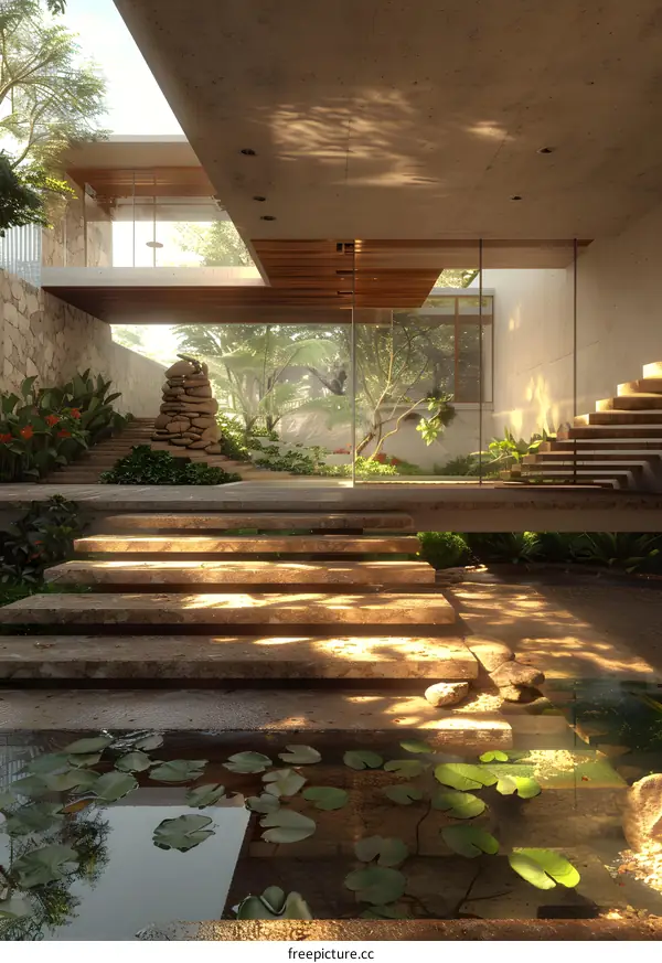 Modern Tropical House with Courtyard Garden