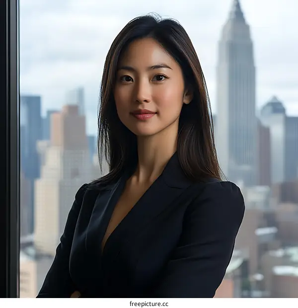 Asian Woman in Business Attire City View Portrait