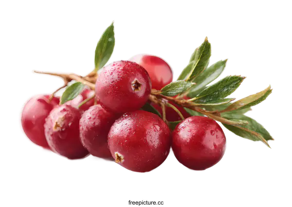 [Transparent Background PNG]Close-up Fresh Cranberries with Dew Drops