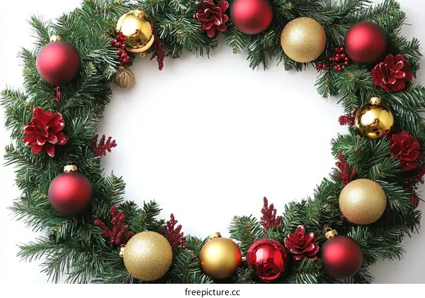 Christmas Wreath with Red and Gold Ornaments