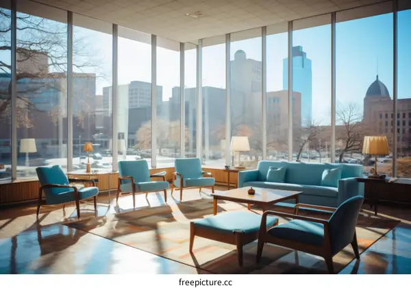 Retrofuturism interior design of a 1950s style living room