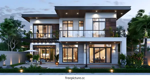 Modern Two Story House with Balcony