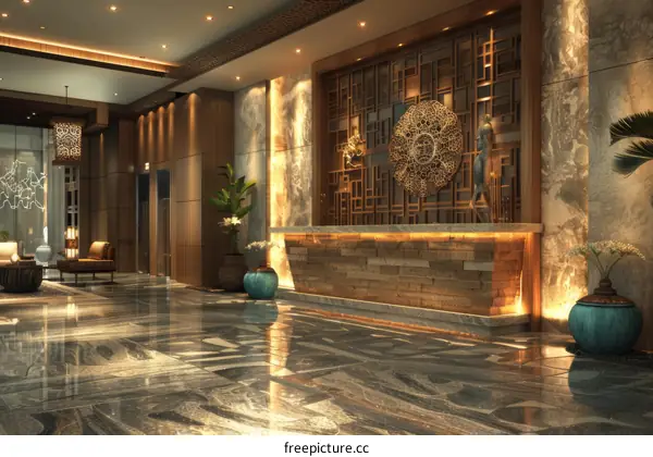 Luxury Hotel Lobby Interior Design Illustration