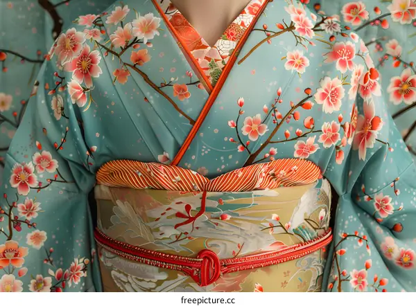 A kimono with a pattern of cherry blossoms