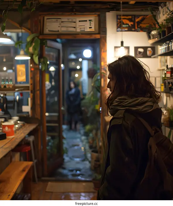 Man with long hair standing in a doorway