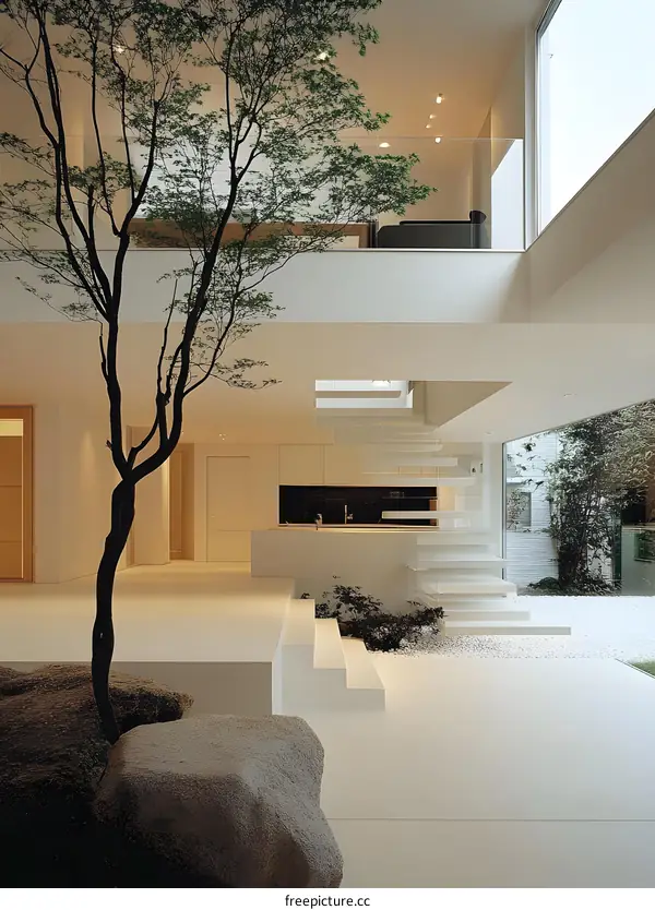 Modern Minimalist Interior Design with Large Window and Stone