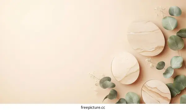 Beige Marble Display Platforms with Eucalyptus Branches