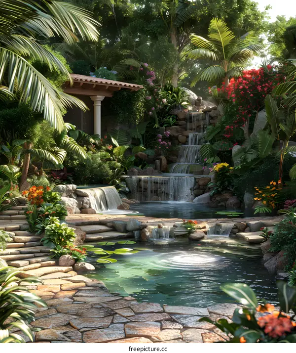 Waterfall in a tropical garden