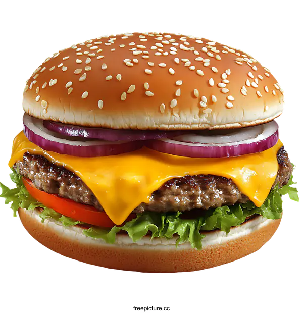 [Transparent Background PNG]Delicious Cheese Burger with Fresh Toppings