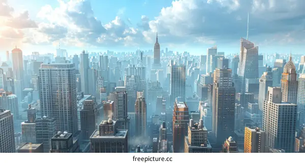 Modern City Skyline Aerial View Illustration