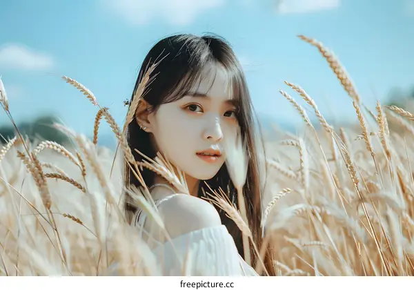 Beautiful Woman in Wheat Field