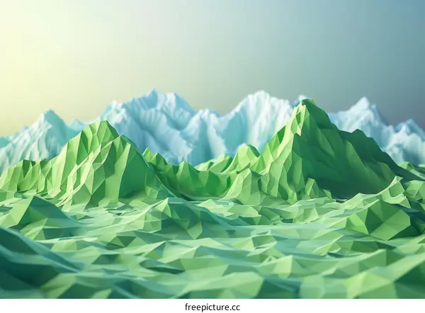 Green mountains and hills landscape with snow capped peaks