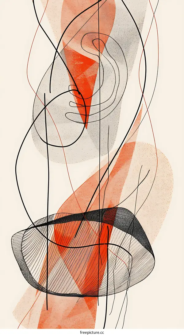 Abstract Art with Red and Black Lines and Shapes