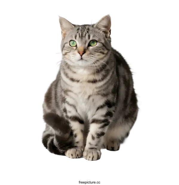 [Transparent Background PNG]A beautiful domestic cat with striking grey and black stripes
