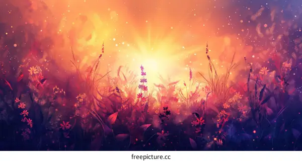 Sunrise Over a Field of Flowers