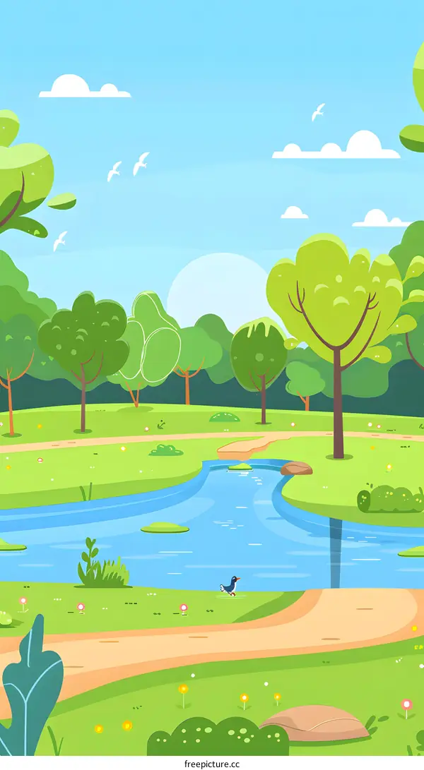 Summer Green Park Landscape Illustration
