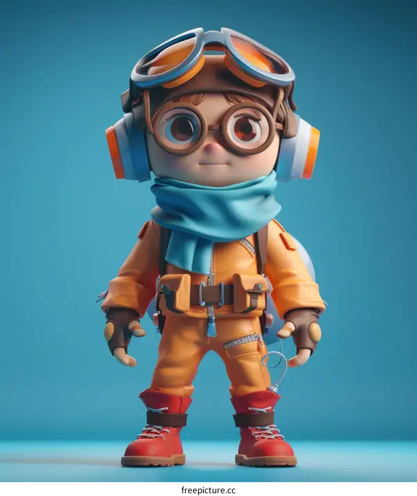 A Cute Little Boy Wearing a Blue Pilot Uniform & Hat Standing Against Blue Background