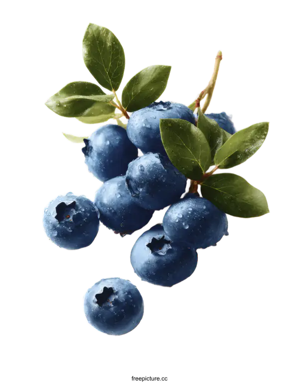 [Transparent Background PNG]Fresh Blueberries with Leaves Close Up