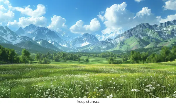 Alpine Meadow Blooming with Flowers