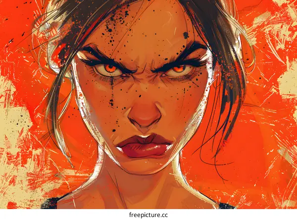 portrait of a determined young woman with red eyes